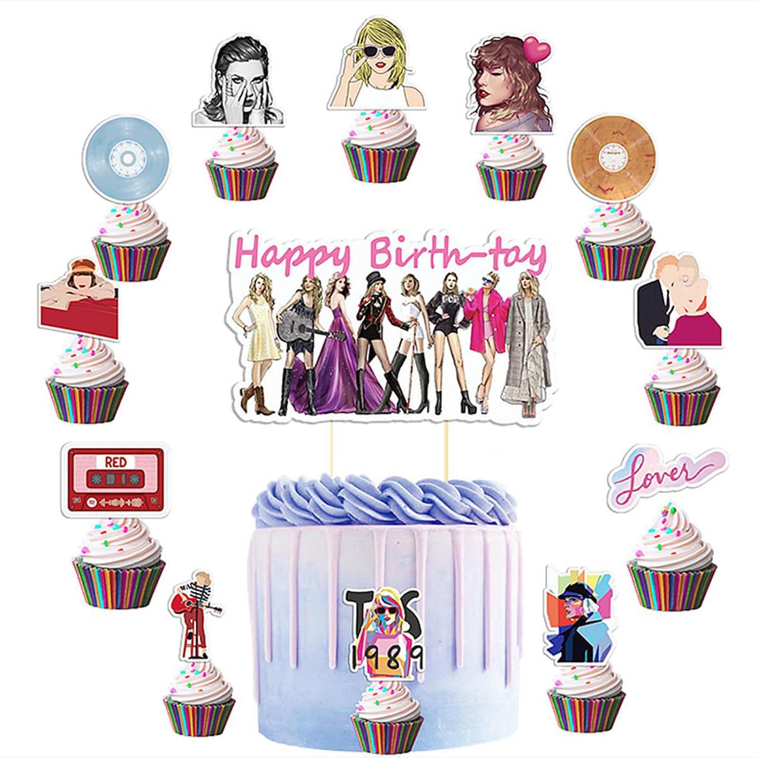 13pcs Taylor Theme Birthday Cake Topper Decorations Kit Pink Taylor