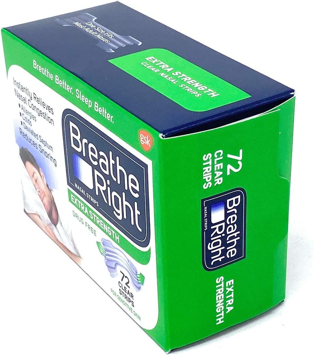 Breathe Right Nasal Strips, Extra Clear for Sensitive Skin, 72 Clear Strips