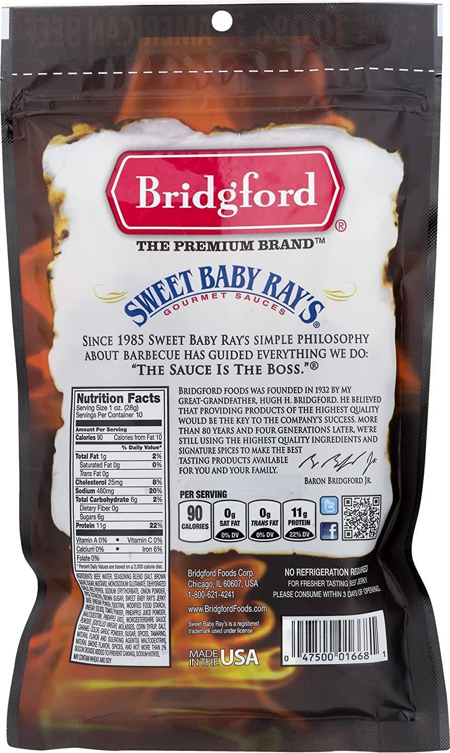 Bridgford Sweet Baby Ray's High Protein Beef Jerky Low Carb Keto Snack, 10 Oz
