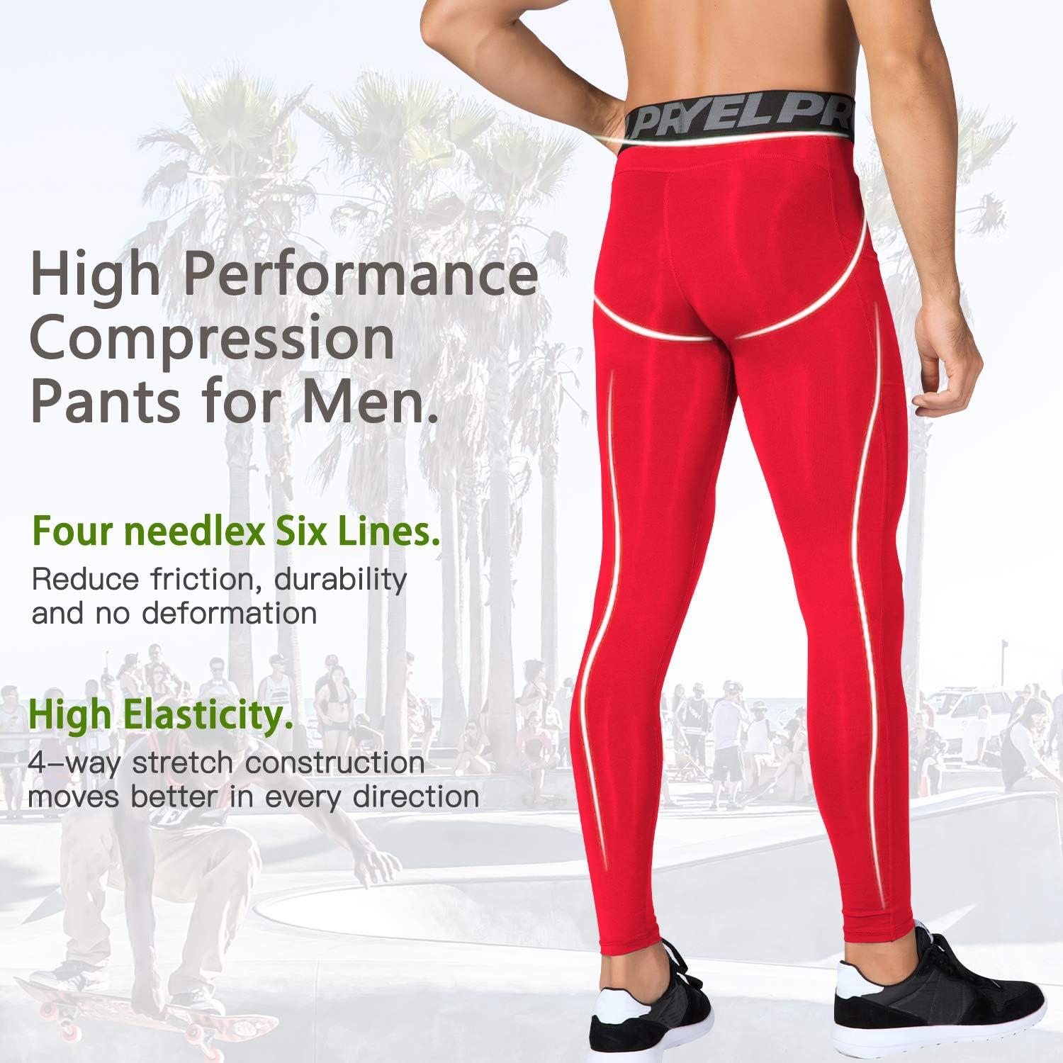 3 Pack: Men's Active Compression Pants - Workout Base Layer Tights