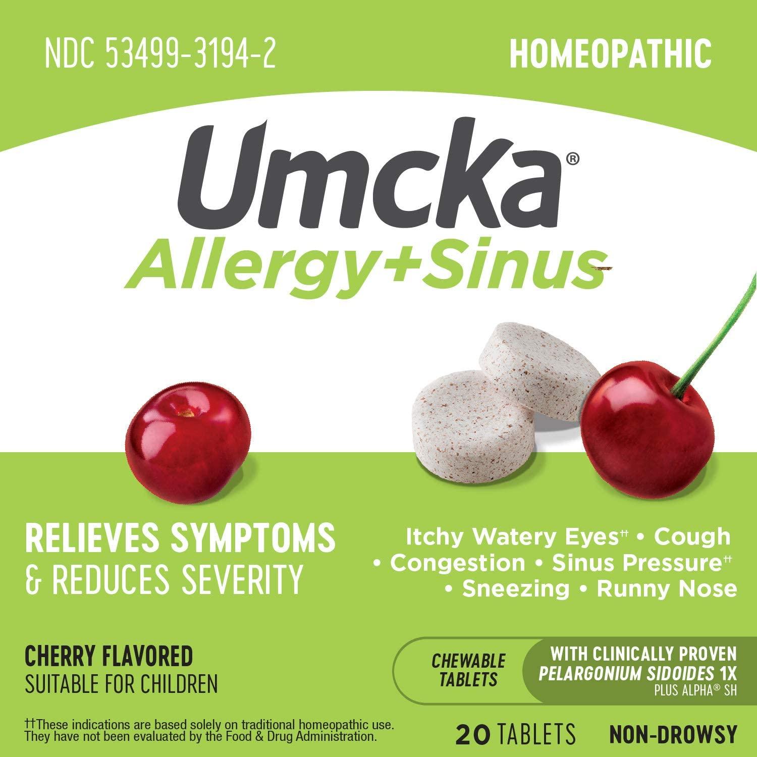 Nature's Way Umcka Allergy and Sinus Relief, Cherry Flavored, 20 Tablets
