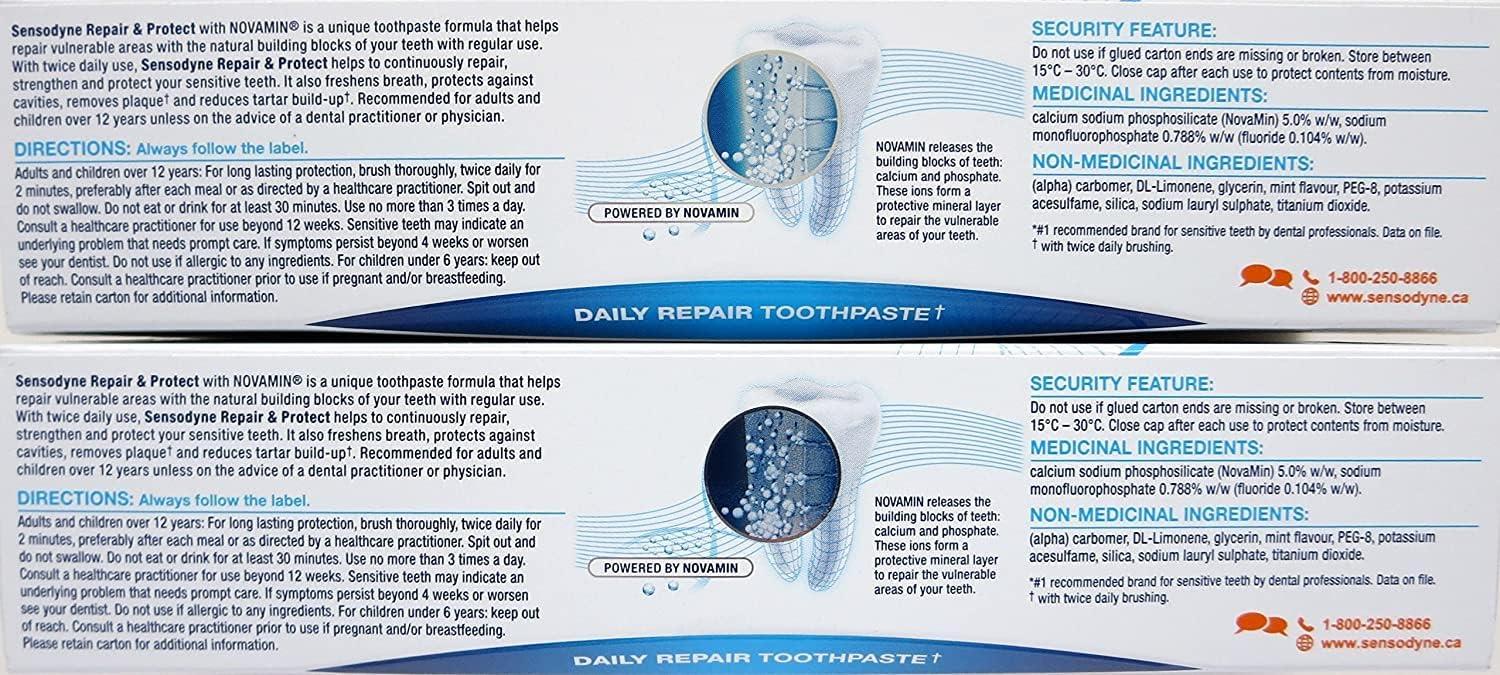 Sensodyne Repair & Protect 75mL with Novamin (Pack of 2) Canadian Formula
