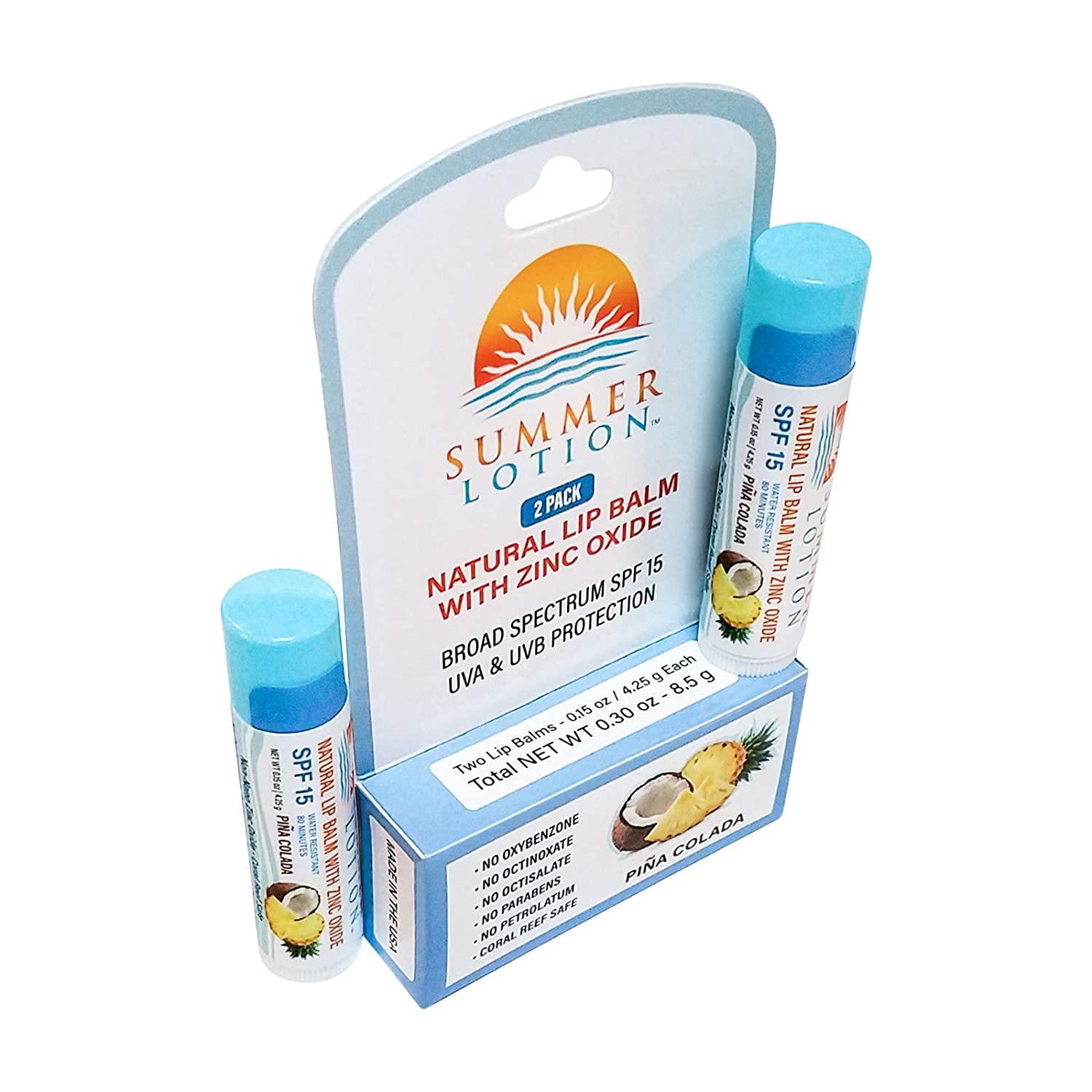 Natural Lip Balm with Zinc Oxide Sunblock by Summer Lotion, SPF 15 Lip