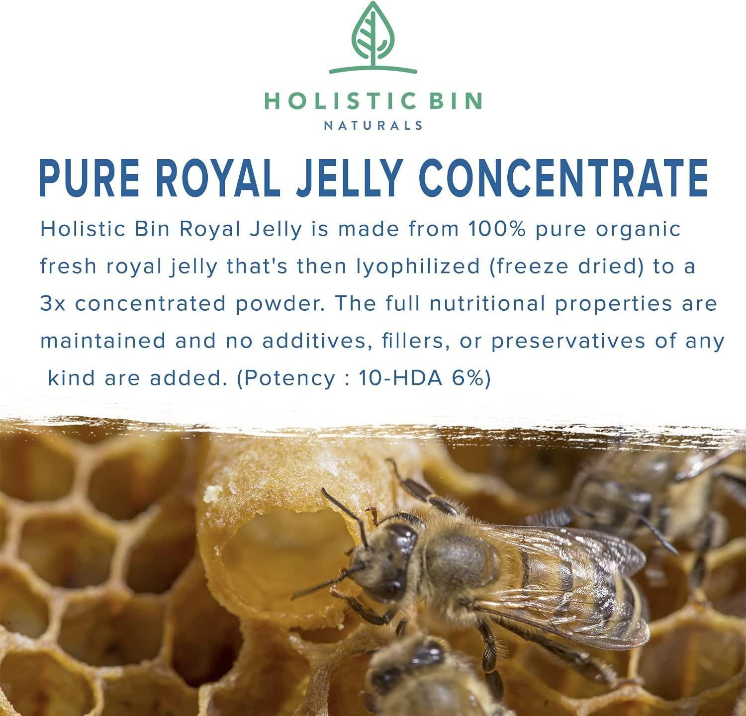 Royal Jelly Powder by Holistic Bin 3X Concentration (25 Servings) Naturally Sourced from USA