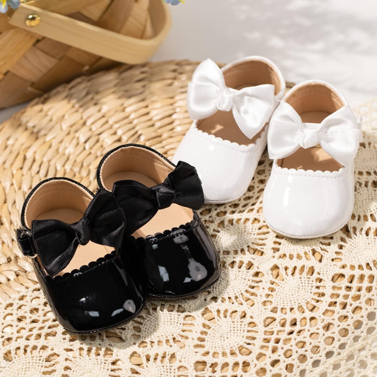HsdsBebe Infant Baby Girls Mary Jane Flats Bow Non-Slip Soft Sole Princess Toddler First Walkers Sneaker Wedding Dress Shoes(HM1628 Black,1) | Mary Jane