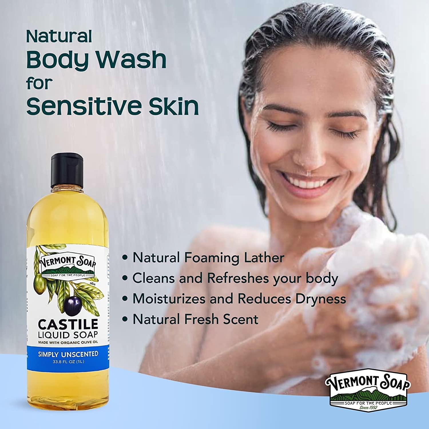 Vermont Castile Soap Unscented, Gentle Liquid Soap for Sensitive Skin &  Natural Body Wash, Organic Hair Shampoo for Oily Hair, Aloe Castile Soap  for Men & Women  Oz Simply Unscented