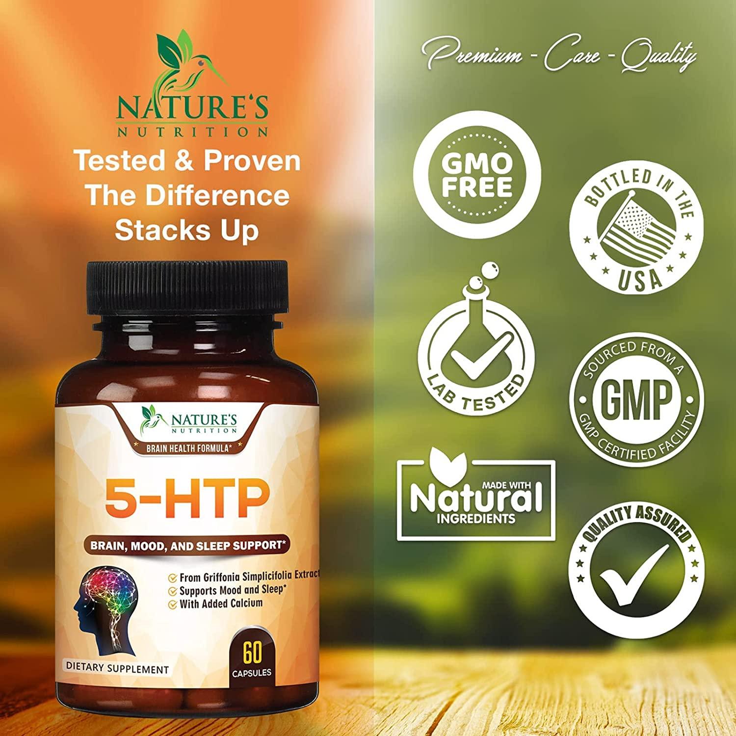 5HTP 200mg Capsules Extra Strength Support for Stress, Bottled in