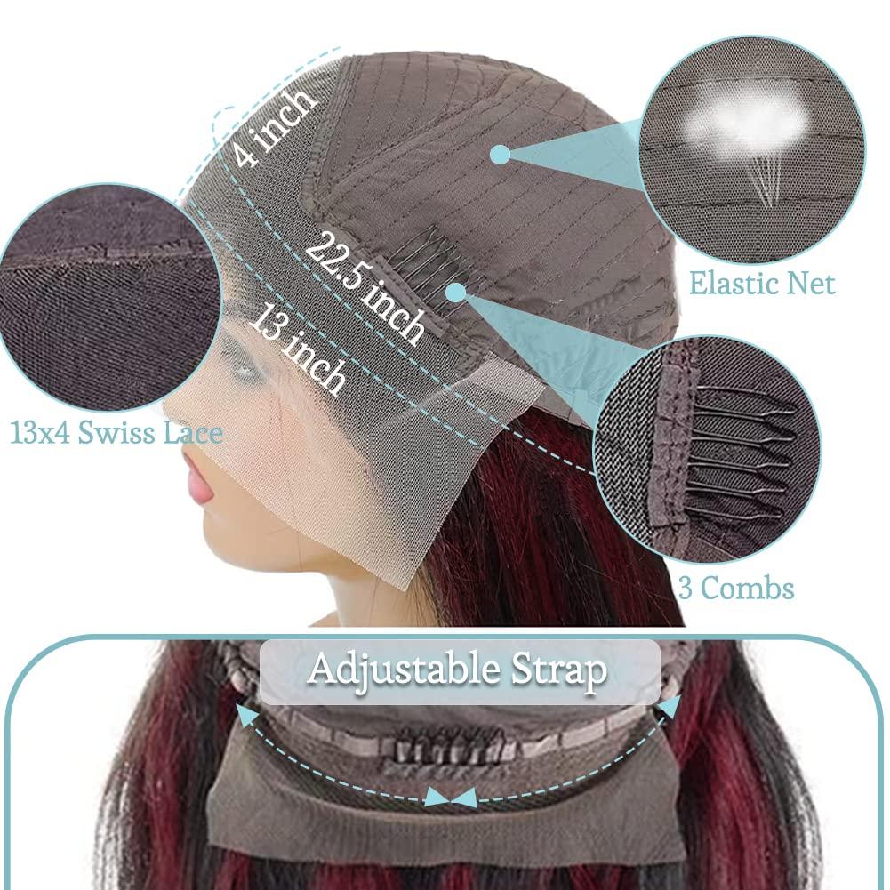 XNJ Burgundy Skunk Stripe 13x4 Human Hair Wig 24 Inch | Pre