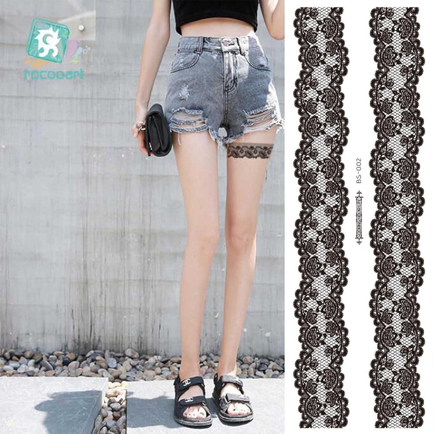 Sttiafay Lace Temporary Tattoo Thigh Fake Tattoo Art Stickers Black