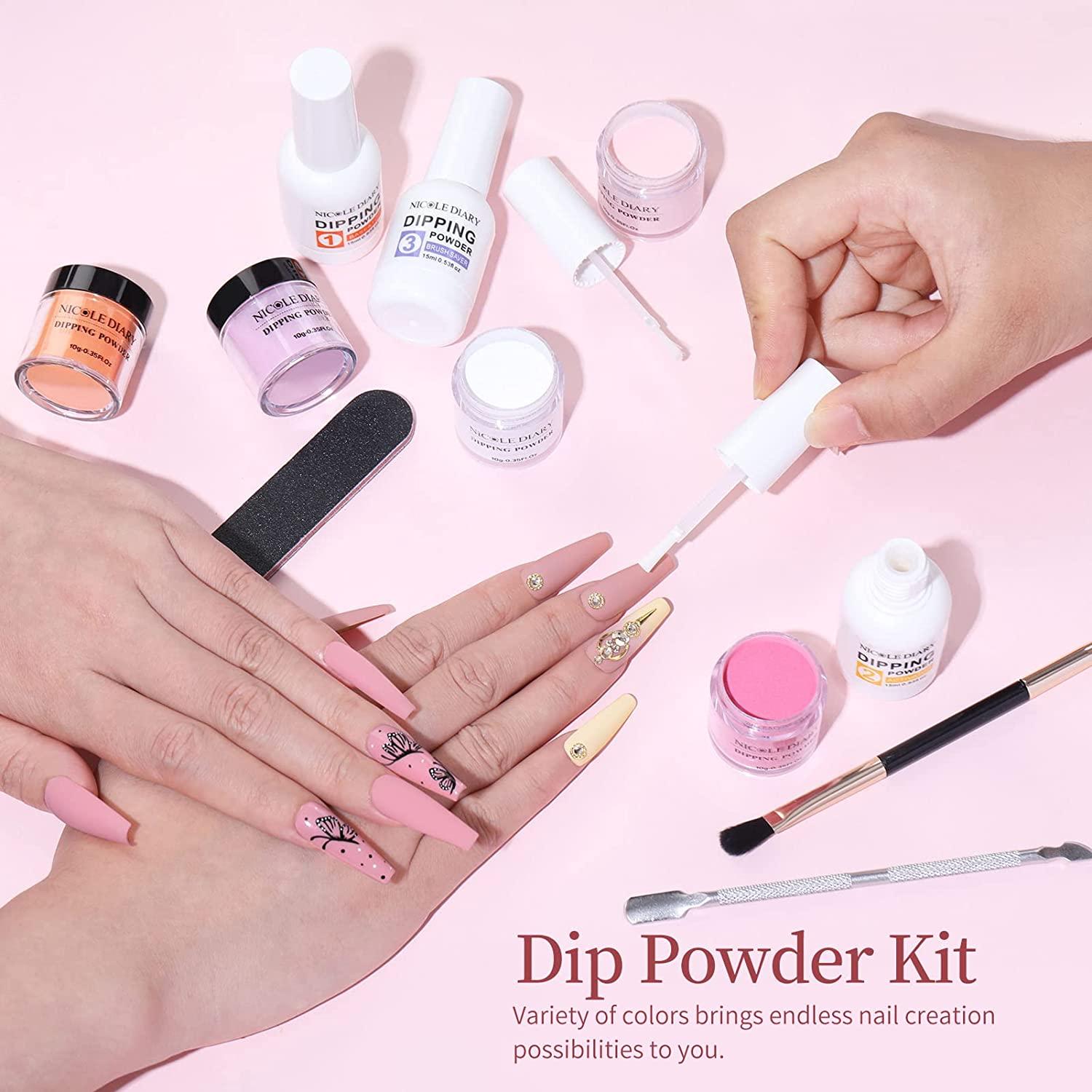 20 Colors Dip Powder Nail Kit NICOLE DIARY 28Pcs Dipping Powder