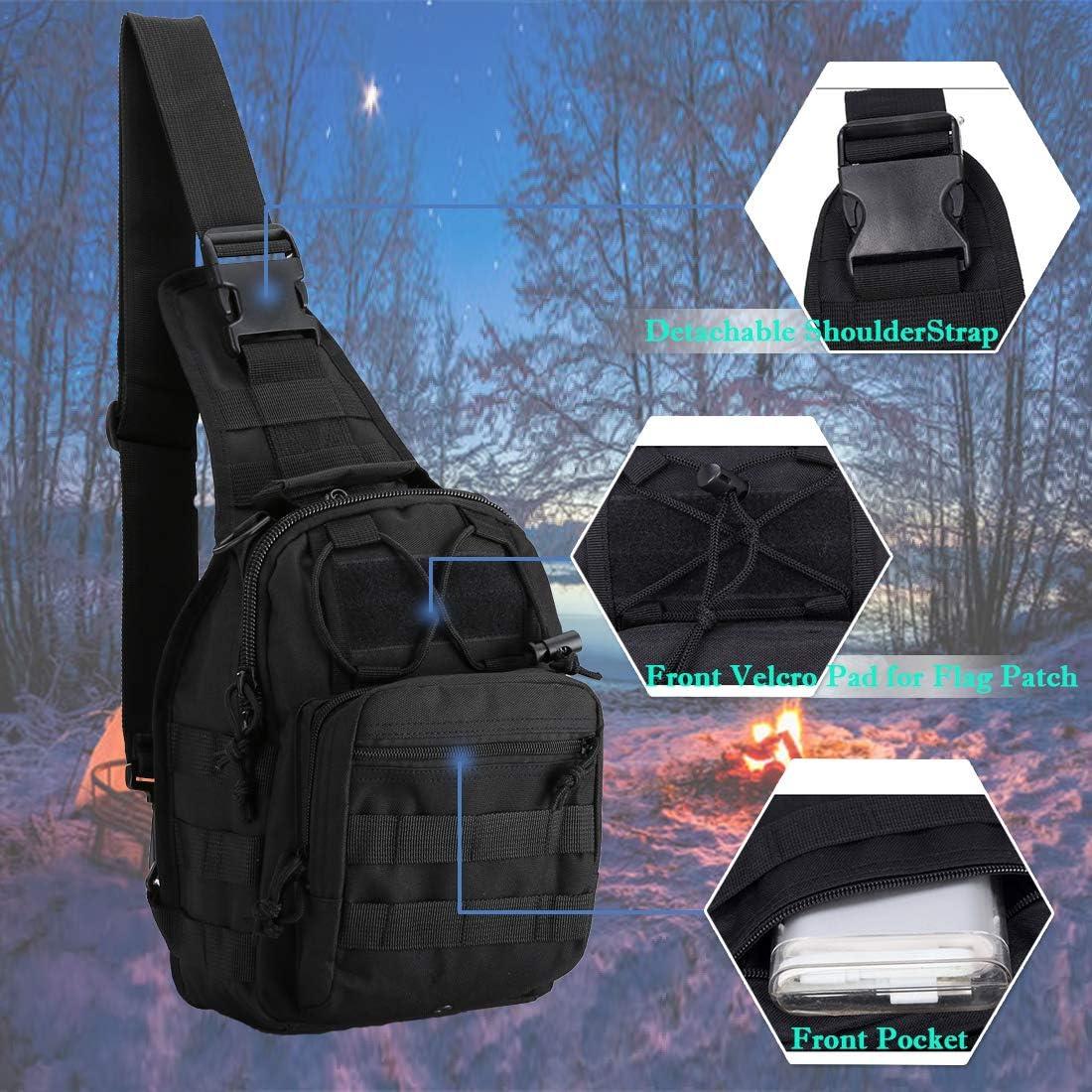 denlix EDC Shoulder Bag Chest Pack Single Shoulder Messenger Molle Military  Sport Backpack Hiking Daypack Men Women Black
