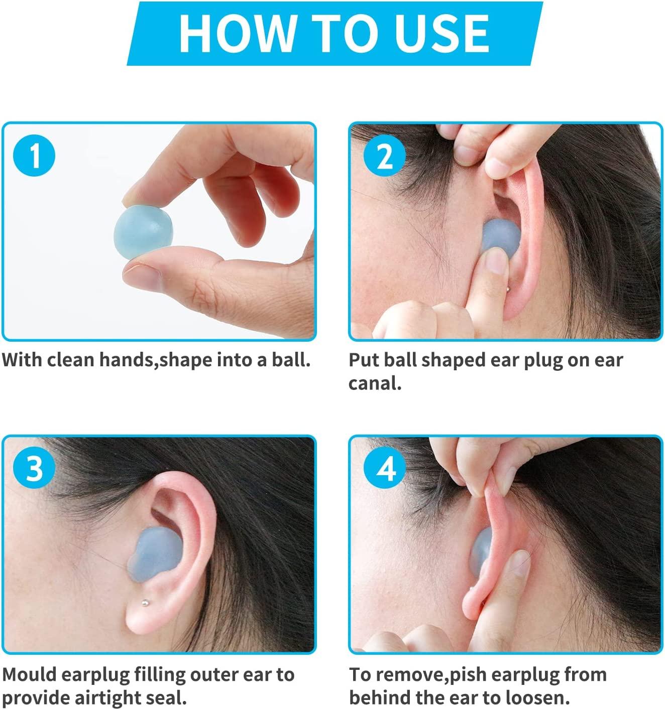 Soft Moldable Silicone Earplugs, 5 Pairs, 27dB SNR Noise Reduction Sleep Ear Plugs for Swimming