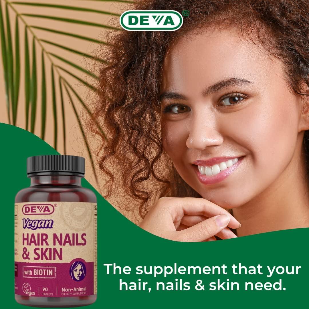 DEVA Vegan Vitamins Hair Nails & Skin Supplement with 500 mcg of Biotin Per Tablet 90 Tablets