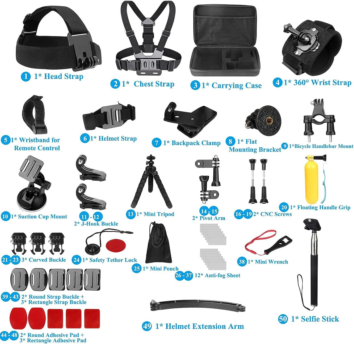 50-in-1 Accessory Kit For Gopro Hero 10 9 11 12 Waterproof Case Mount Bundle