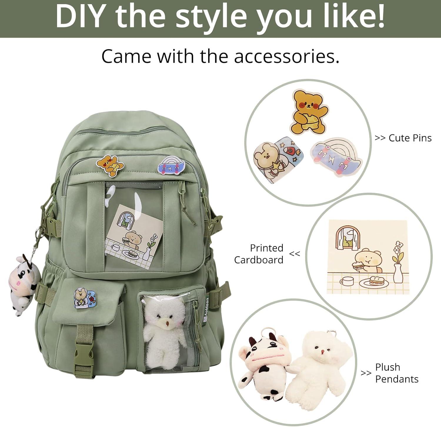 Kawaii Backpack with Cute Pin Accessories Plush Pendant Lovely Rucksack  Cute Aesthetic Backpack 
