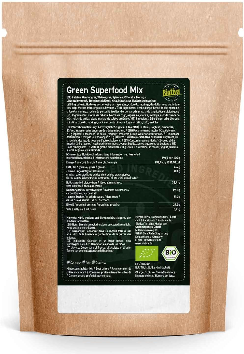 Biotiva Green Superfood Mix Powder Organic 400g Barley Grass Wheat