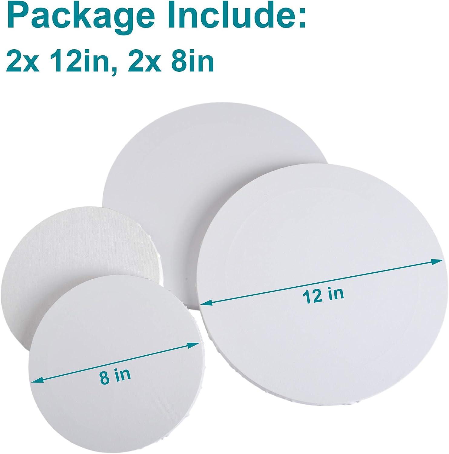  Round Canvas, 8 Pack Circle Canvases for Painting, Pre  Stretched Round Canvases, Circle Art Canvases Panels for Acrylic Painting,  Pouring, Oil Paint - Included 4pcs 12x12'', 4pcs 8x8'' Round Canvases