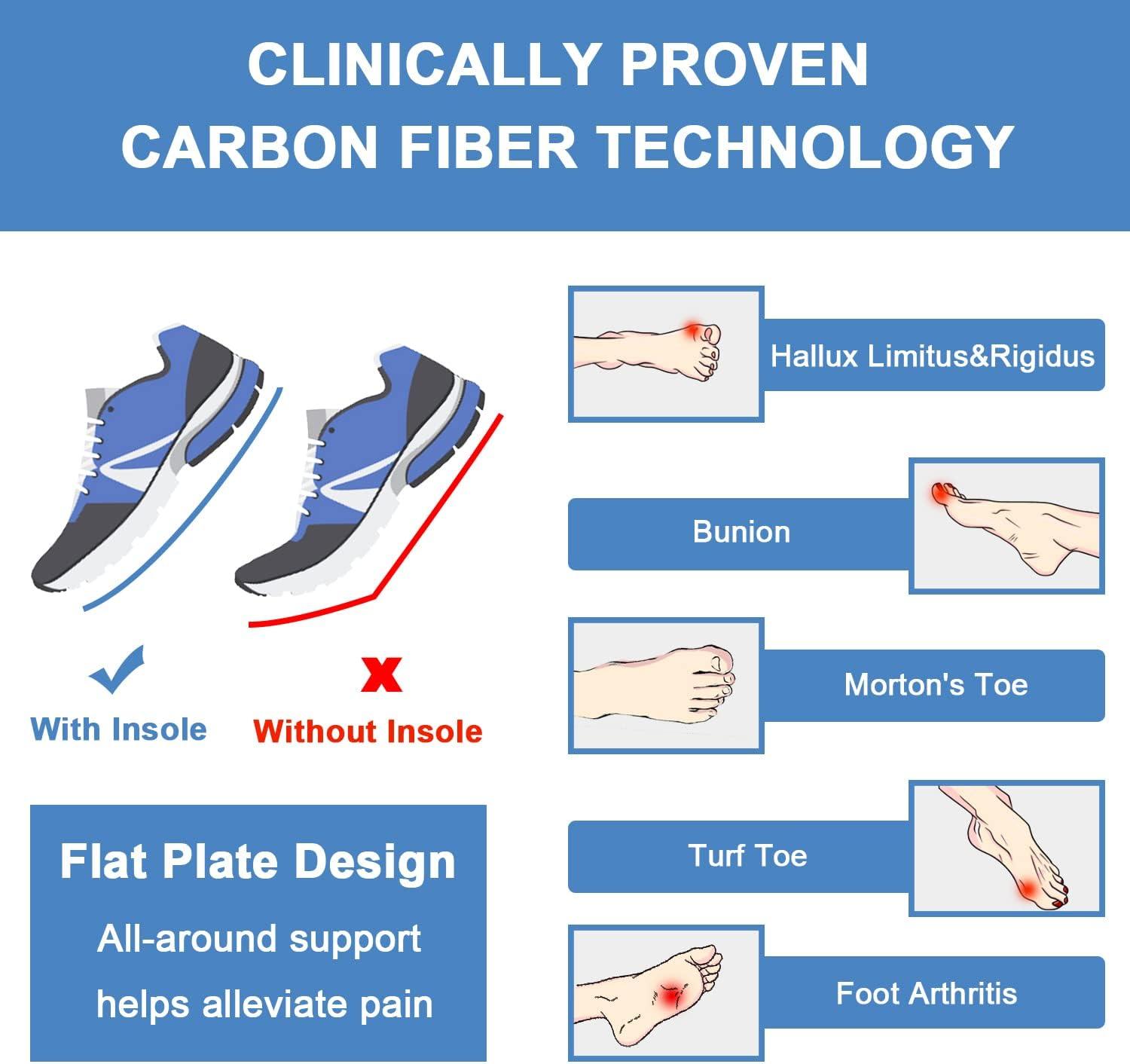 Carbon Fiber Insoles 1 Pair Carbon Fiber Shoe Insert for Hallux Rigidus Lightweight Foot Spring