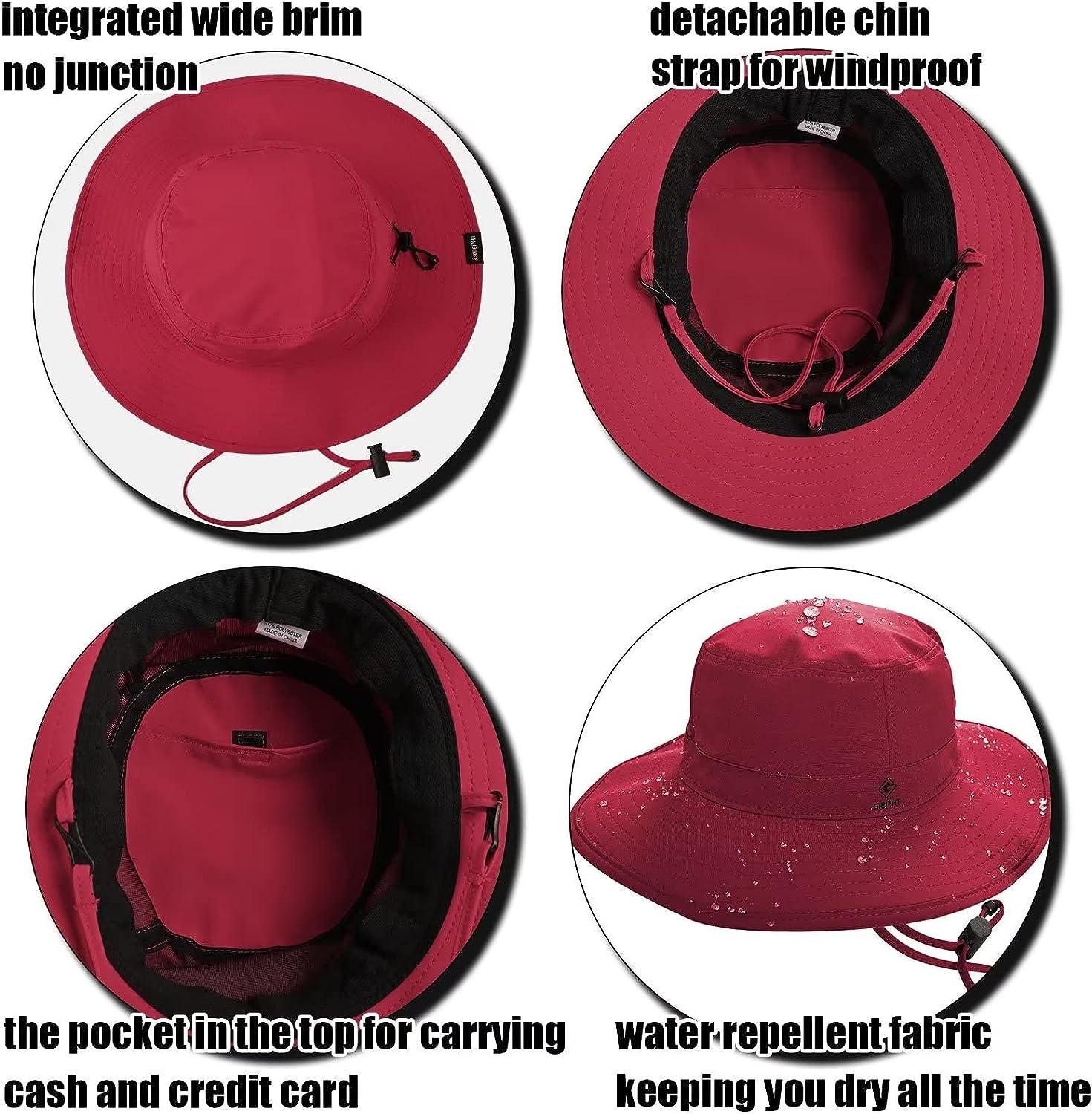 Wide Brim XL Extra Large Big Head Size Summer Sun Hat Water Repellent Rain  Protection Chin Strap String Fishing Men and Women X-Large-3X-Large Red  With Top Pocket (suitable:60cm-63cm)
