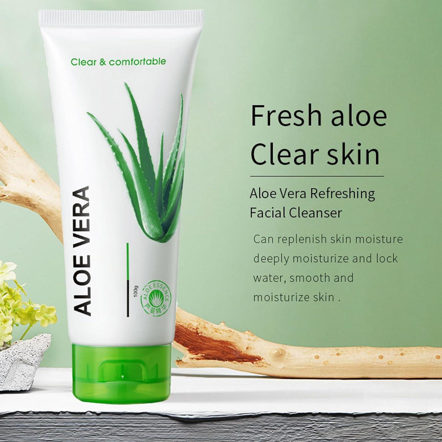 Aloe Vera Face Wash | Gentle Exfoliating Cleanser for Deep Pore Cleansing |  Hydrating Facial Foam for Dry Skin | International Shipping Available