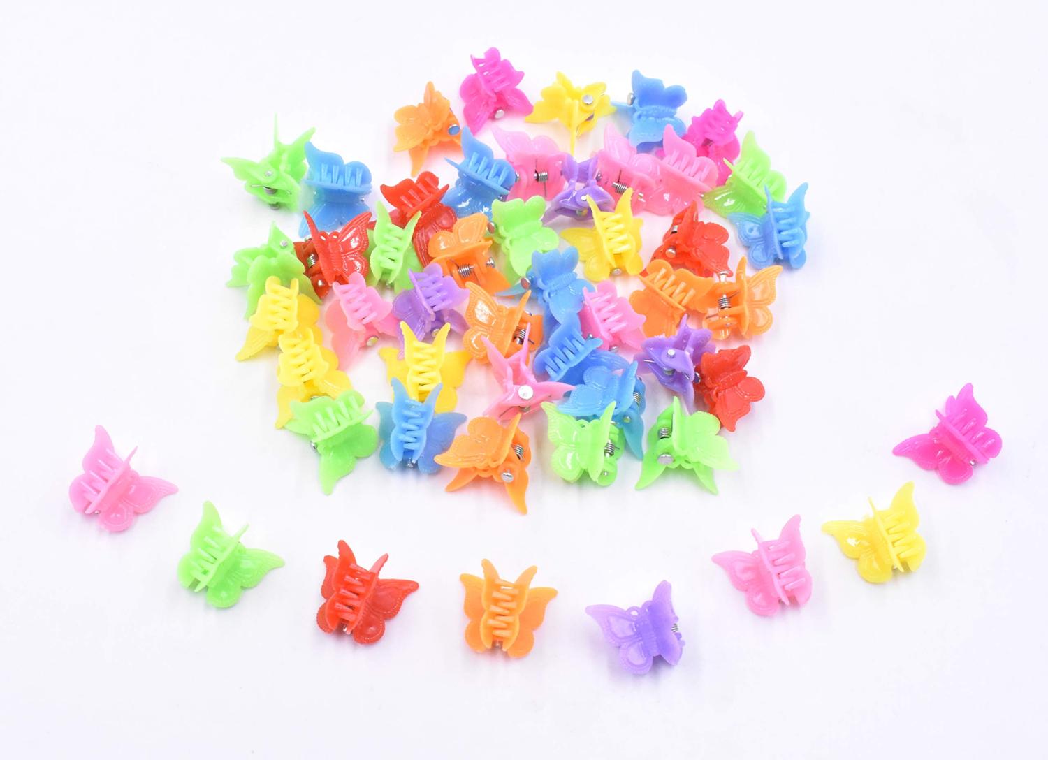 50 Pack of Assorted Color Butterfly Hair Clips Bulk Small Butterfly