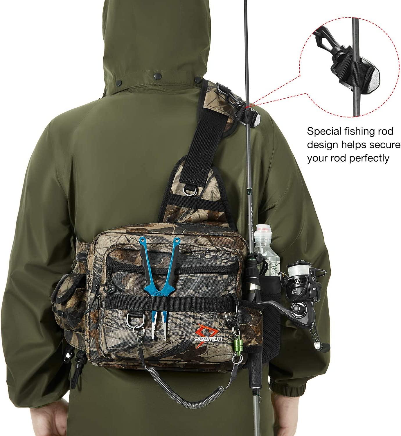 Piscifun Sling Fishing Tackle Bag, Outdoor Fishing Storage Pack,  Water-Resistant Fishing Bag Cross Body Sling Bag(Black, Khaki, Camouflage)