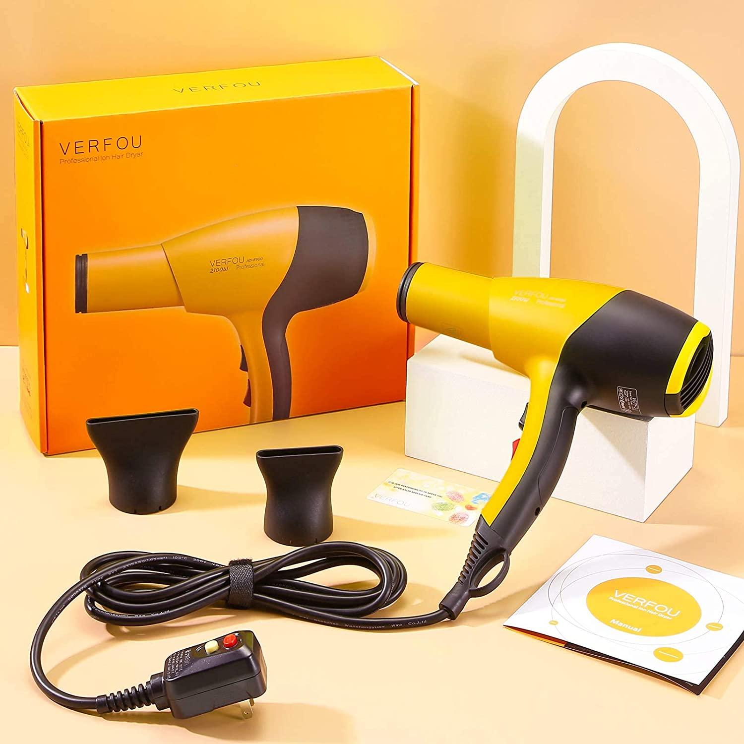 Professional Hair Dryer, Ionic Hair Dryer AC 2100W, Best Fast Drying Hair  Dryer with Ceramic +Tourmaline Technology Nozzle with GFCI Low Noise Long  Life (Yellow)