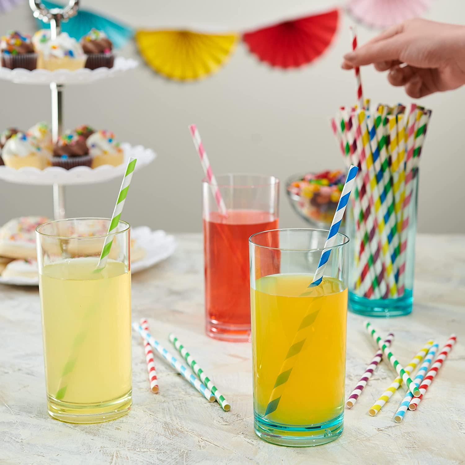 100-Pack Biodegradable Paper Drinking Straws - Individually Wrapped, Assorted Colors, 7.75 Inch