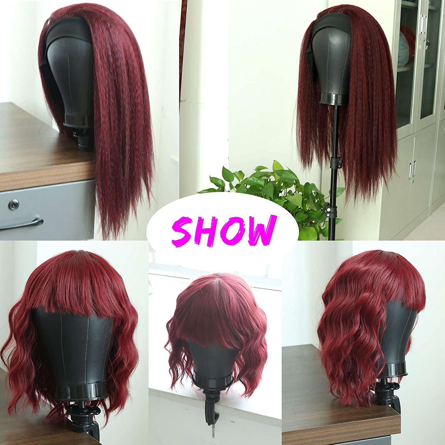 22 Inch Leather Wig Canvas Block Mannequin Head with Stand for