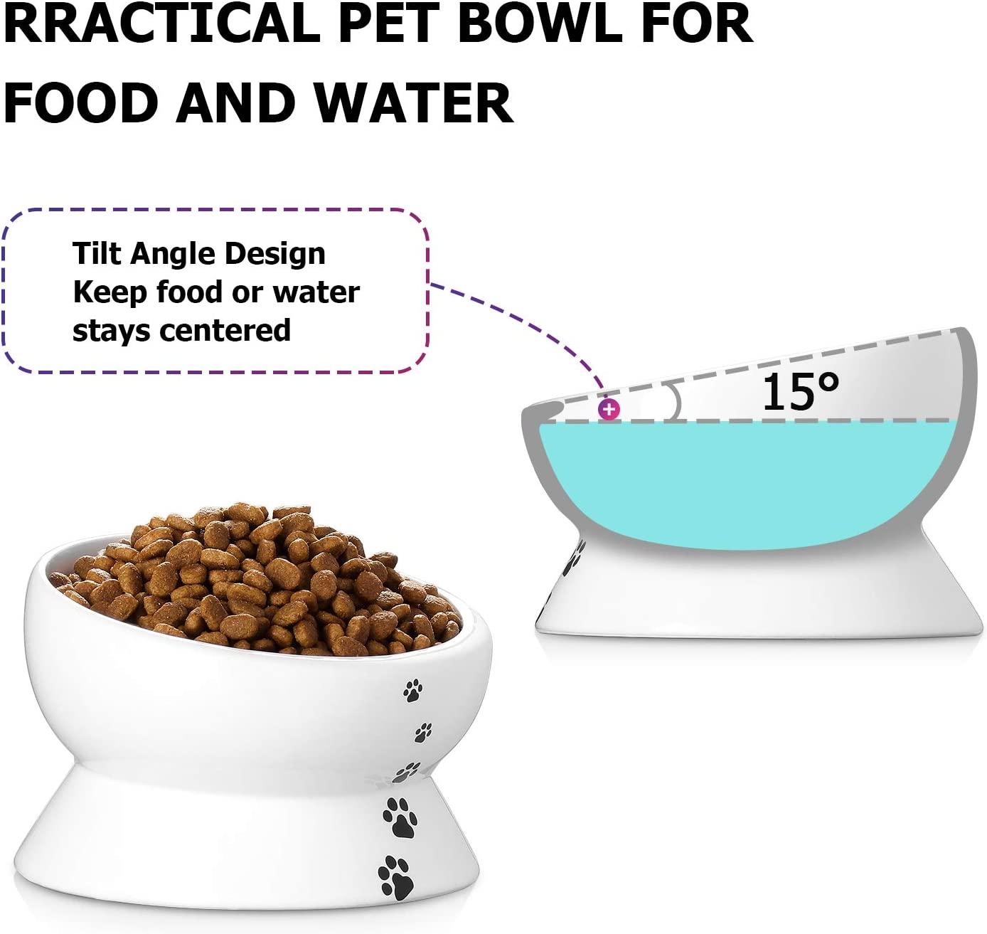 Y YHY Elevated Cat Food Bowl, Raised Pet Food and Water Bowl, Cat and Small Dog  Bowl, Tilted Ceramic Cat Water Bowl No Spill,15oz, Dishwasher Safe White