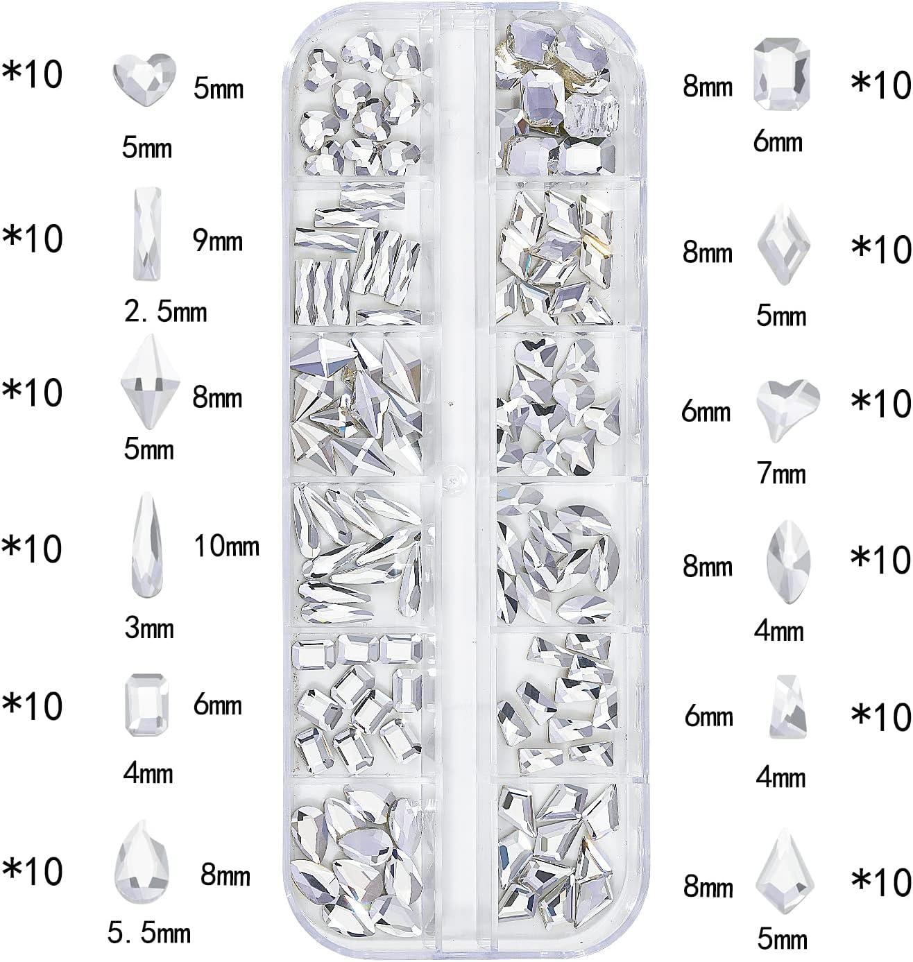 2920Pcs Crystal White Nail Rhinestones Round Crystal Clear Flatback  Rhinestones Multi Shape Nail Gemstones Nail Glass Crystals Diamonds Jewelry  for Nail Design Nail Rhinestones for Acrylic Nails kit