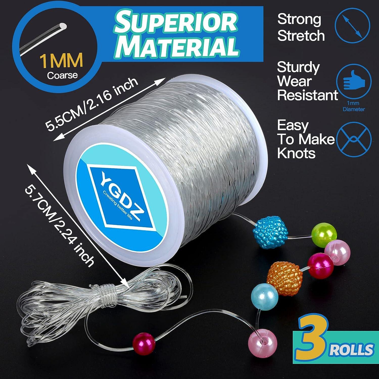0.8mm Elastic Stretch Thread for Bracelets, 3 Rolls Elastic Bead Cord, Stretchy Bracelet String Crystal String Bead Cord for Bracelet, Beading and