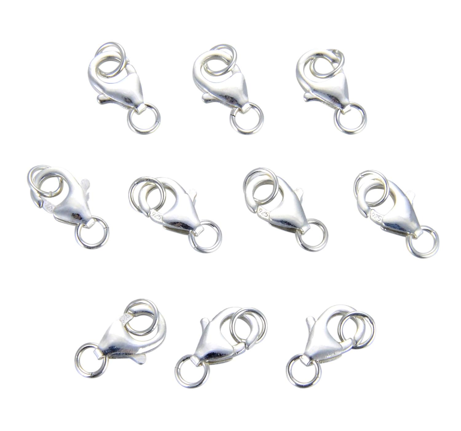 10 Sets fine 925 Sterling Silver Safety Lobster Claws Clasp with Closed