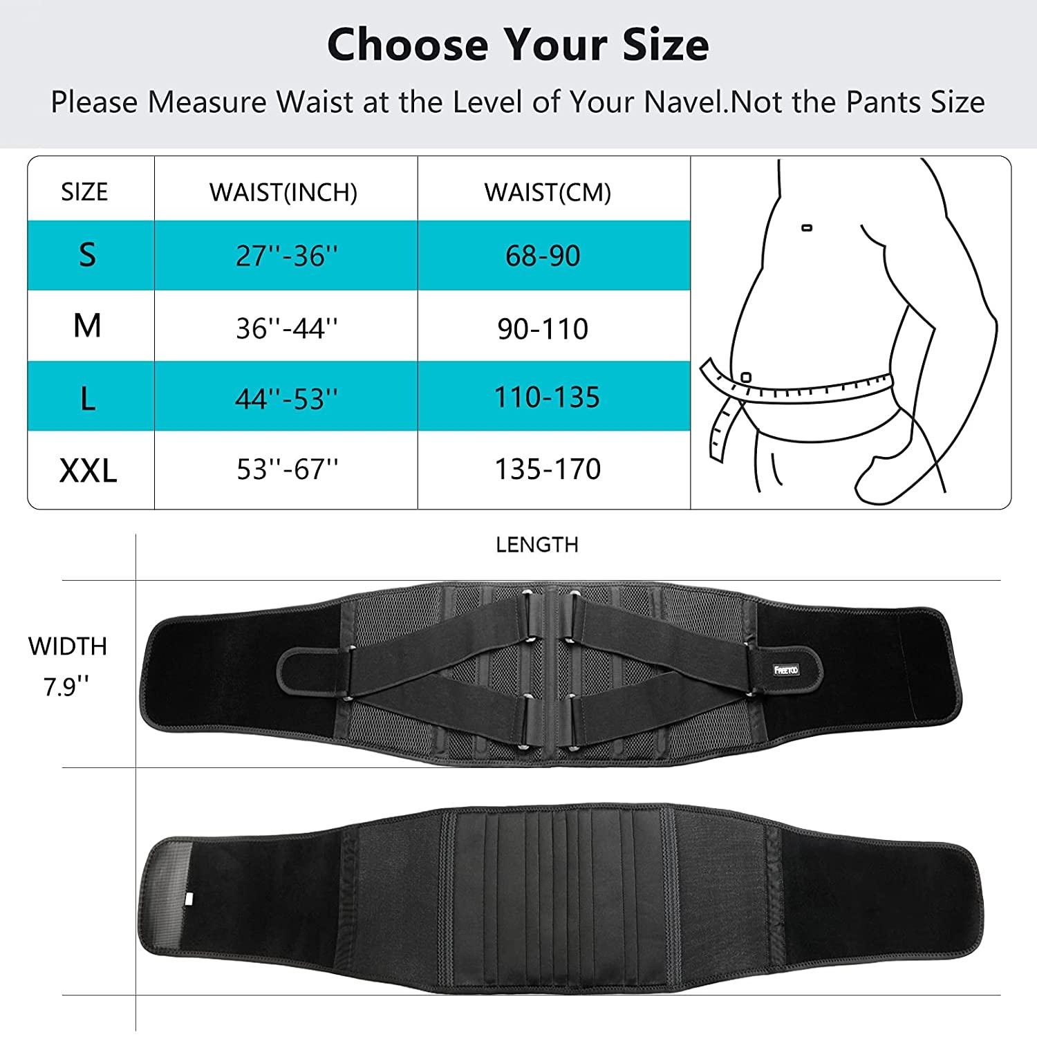 FREETOO Air Mesh Back Brace for Men Women Lower Back Pain Relief with 7  Stays, Adjustable Back Support Belt for Work , Anti-skid Lumbar Support for  Sciatica Scoliosis (M(waist:36''-44''), Black)