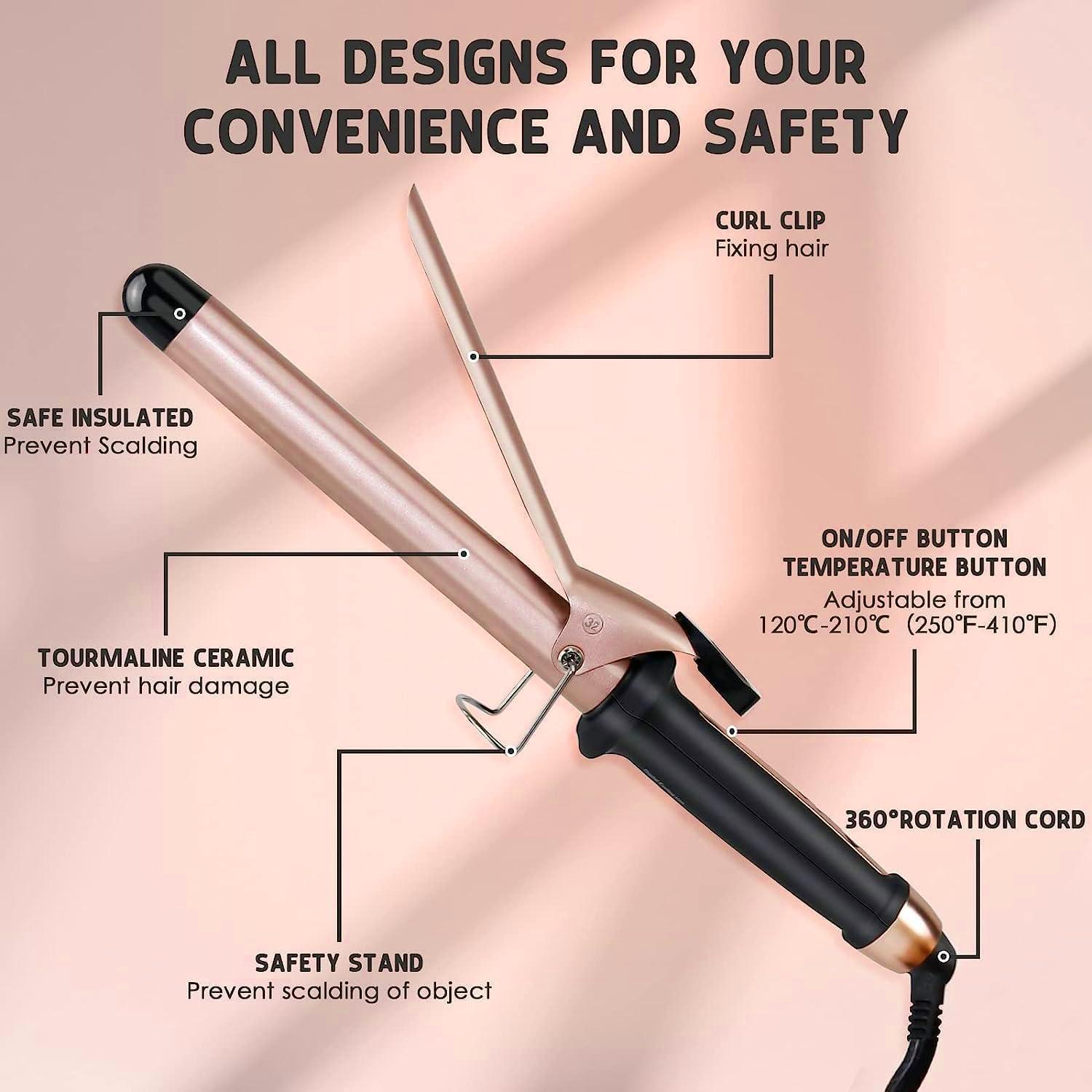 32mm Ceramic Curling Iron - Adjustable Temperature for Large Curls