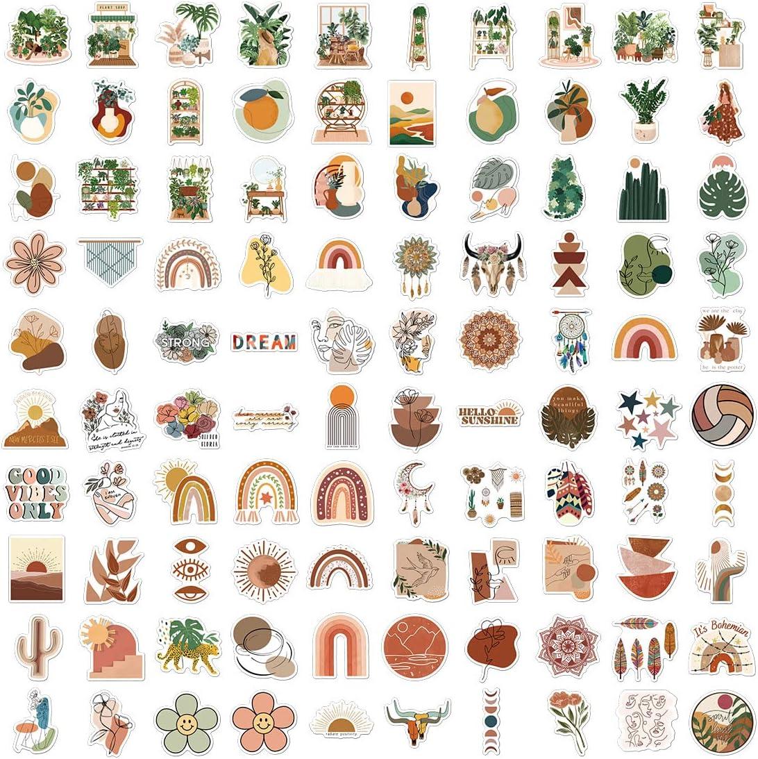 ANERZA 200 PCS Aesthetic Boho Stickers Cute Vinyl Waterproof Stickers for  Water Bottles Laptop Phone Journaling Scrapbook Junk Journal Small Business  Supplies Plant Sticker Packs for Adults Teens