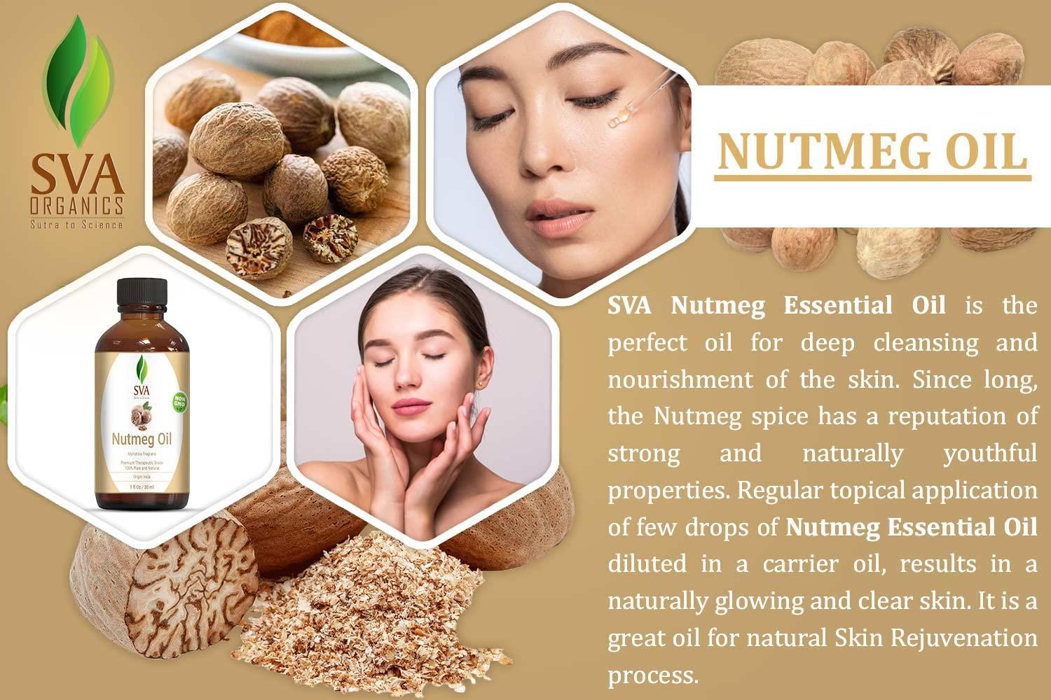 SVA Nutmeg Essential Oil 1 Oz Premium Therapeutic Grade 100% Pure Natural  Undiluted with Dropper for Skin, Aromatherapy & Hair Care
