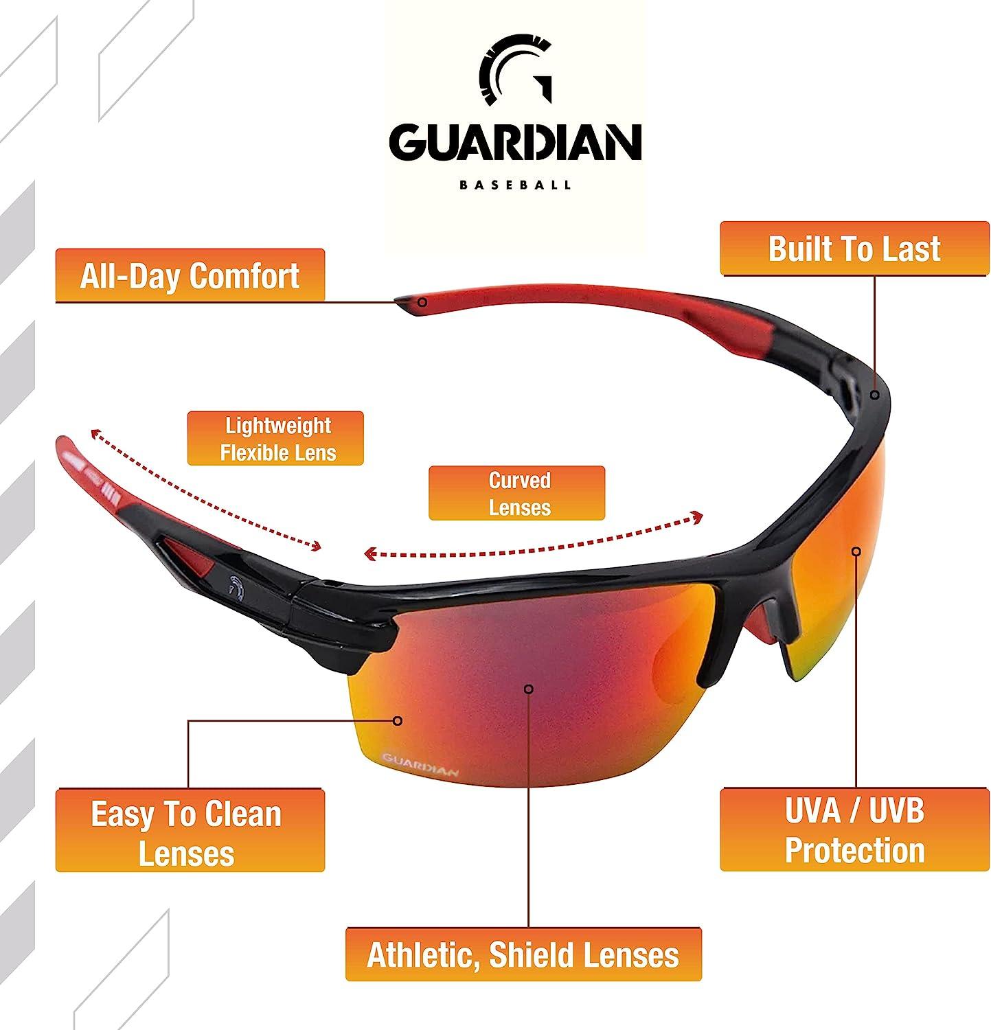 Guardian Baseball Sunglasses for Ages 10 to Adult - Sports Sunglasses for  Men, Women, and Youth - Cycling, Running, Boating Black/Red