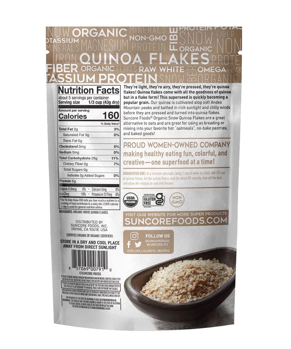 Suncore Foods Organic Quinoa Flakes, GlutenFree, NonGMO, Kosher, 8oz