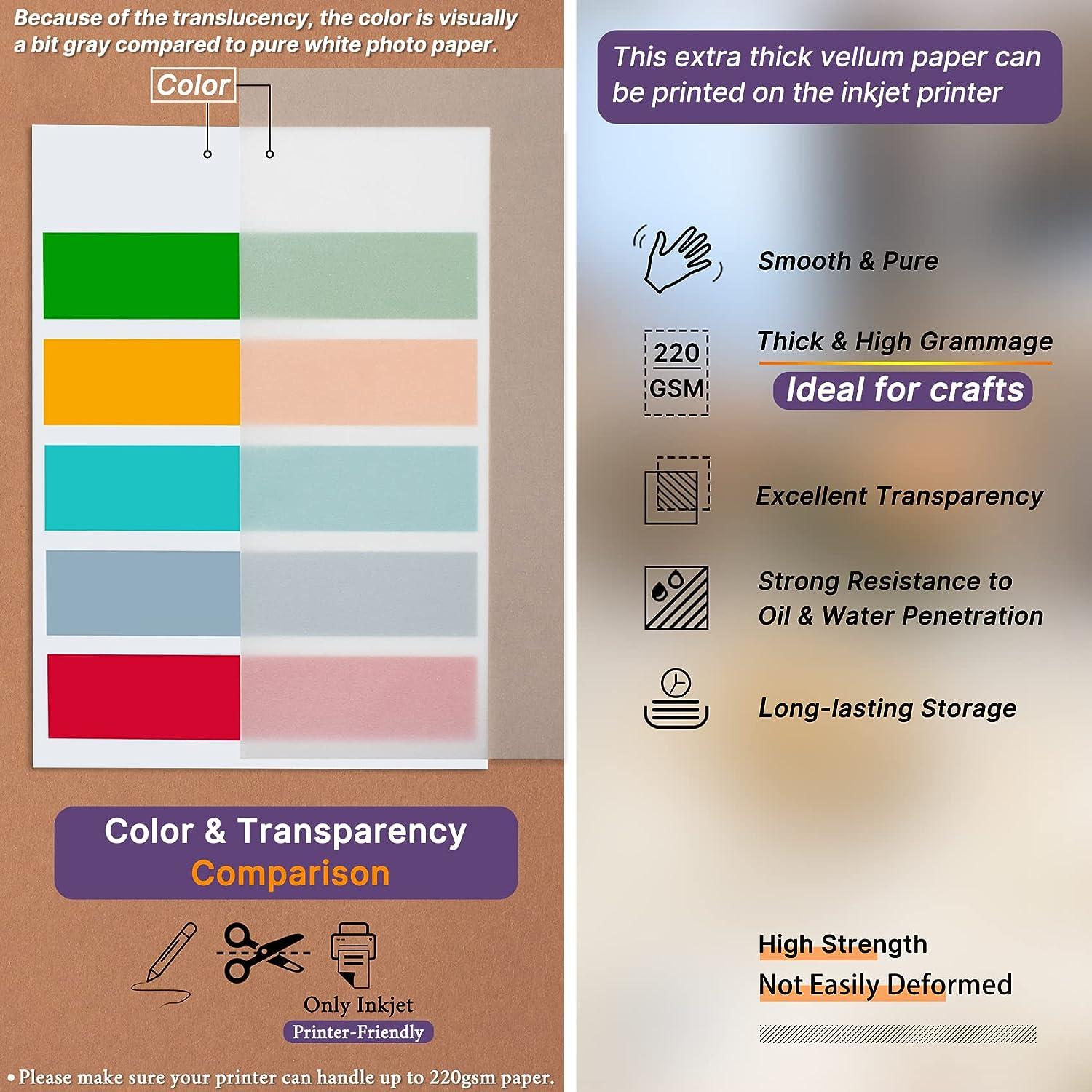 Extra Thick Vellum Paper Oplymio 220GSM 8.5 x 11 inches Printable Vellum Paper for Scrapbook Ink