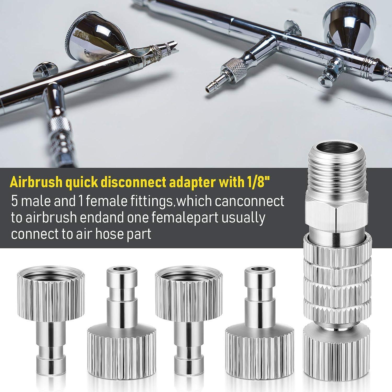 Airbrush Quick Release Coupling Disconnect Adapter Kit 5 Pieces 1/8 Inch  Female Connectors and Male Adapters Adjustment Control Valve Airbrush  Accessories for Air Compressor and Airbrush Hose