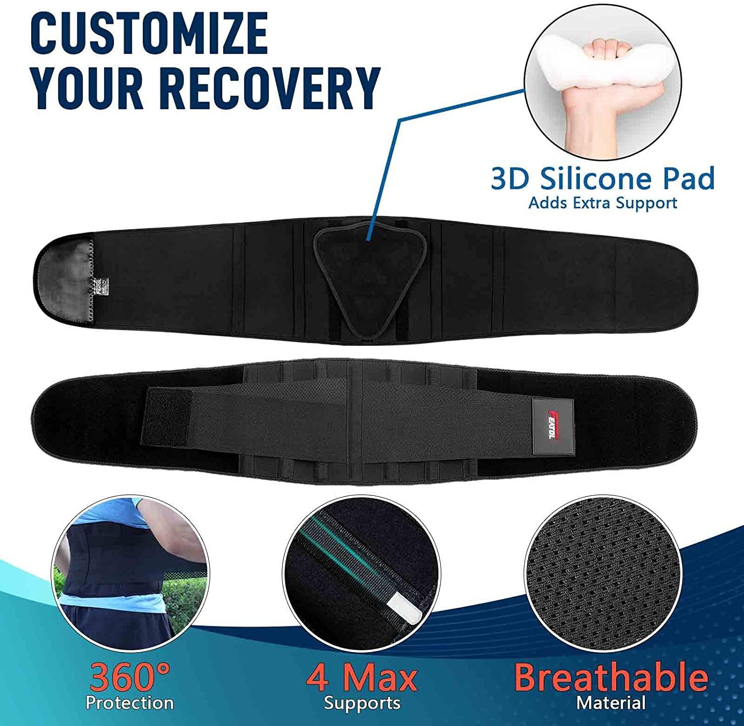 FEATOL Lower Back Pain Relief Brace with 3D Silicone Lumbar Pad