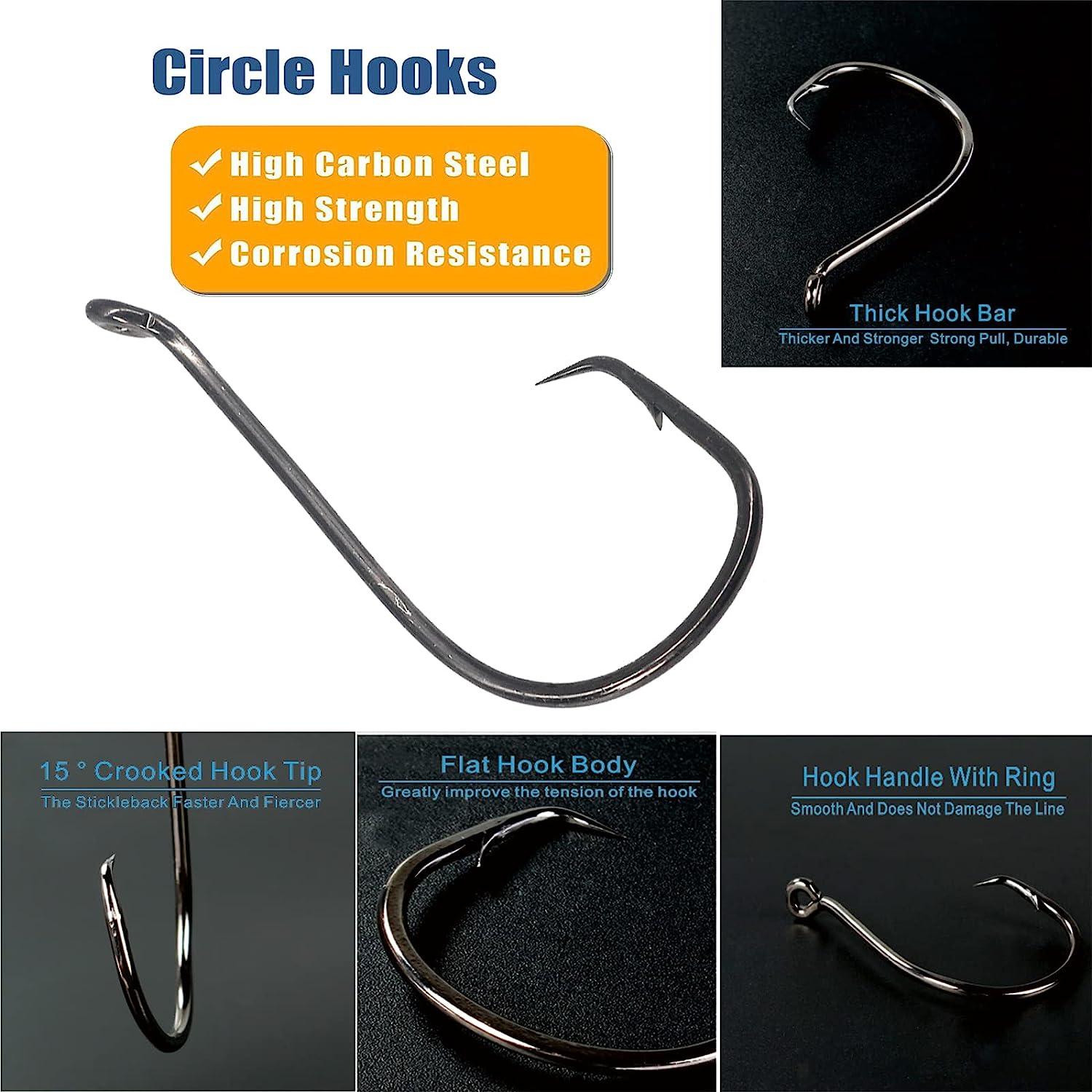 Afmivs Circle Hooks Saltwater Fishing Hooks, 160pcs/Box Circle Hooks for  Catfish Hooks Octopus Hook, Fish Hooks Catfishing Tackle 6sizes #2#1 1/0  2/0 3/0 4/0 High Carbon Steel W/Portable Plastic Box