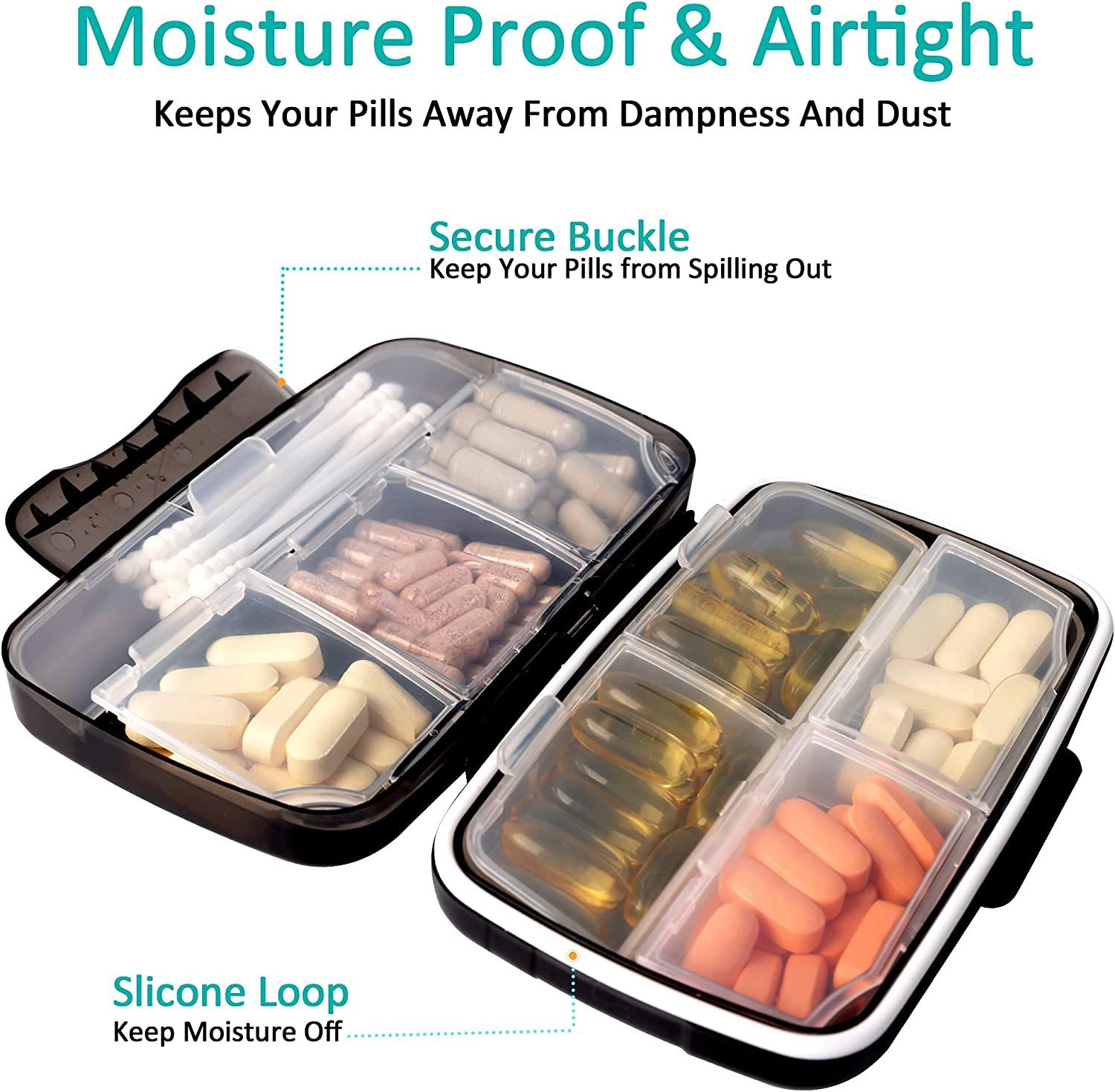 Travel Pill Organizer Oversize 8 Compartment Portable Medication Box