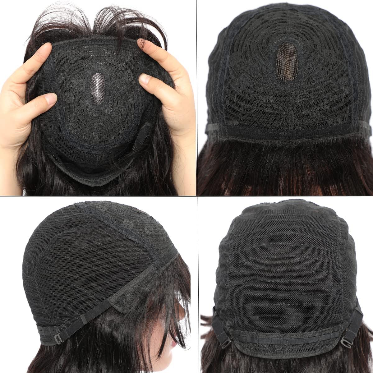 MISNEY Wavy Bob Wigs with Bangs Human Hair 12 Inch Short Wavy Human Hair  Wigs with Bangs 130% Density Machine Made Human Hair Bob Wigs for Black  Women None Lace Front Wigs