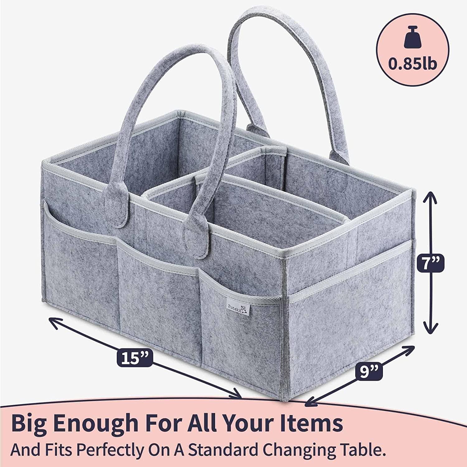 PUTSKA Baby Diaper Caddy Organizer - Baby Nursery Storage Basket for Diaper Table, Baby Shower Gifts List and Birthlist Must-Haves, Newborn Essentials - Grey Large
