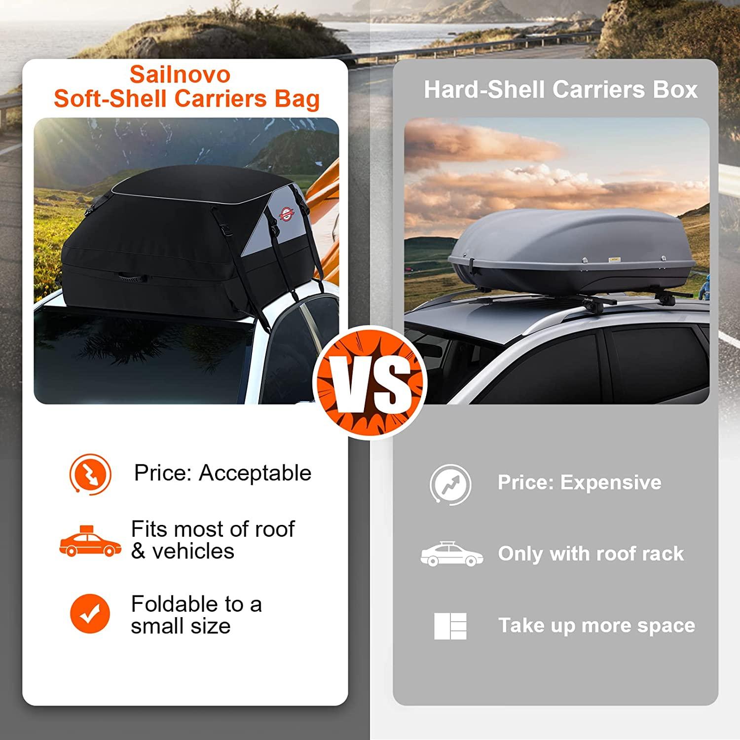 Car Rooftop Cargo Carrier Roof Bag, 20 Cubic Feet Waterproof Roof Top Cargo  Carrier for All Cars with Without Luggage Rack, Vehicle Soft Shell Roof  cargo box with 6+8 Reinforced Straps and