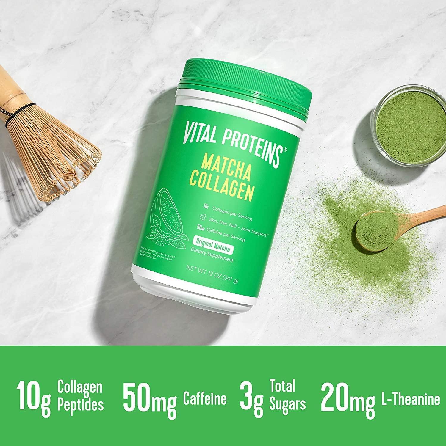 Vital Proteins Matcha Collagen Peptides LTheanine & Caffeine Supplement, 12oz Original Flavor