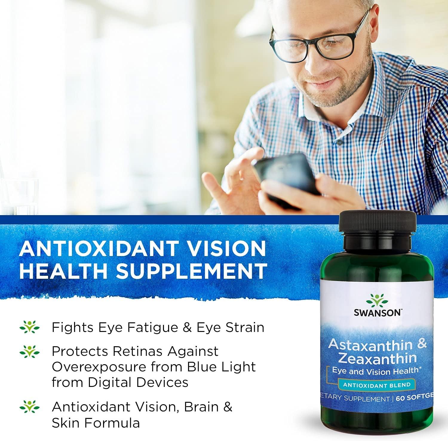 Swanson Astaxanthin & Zeaxanthin 4mg Eye Health Supplement 60 Softgels