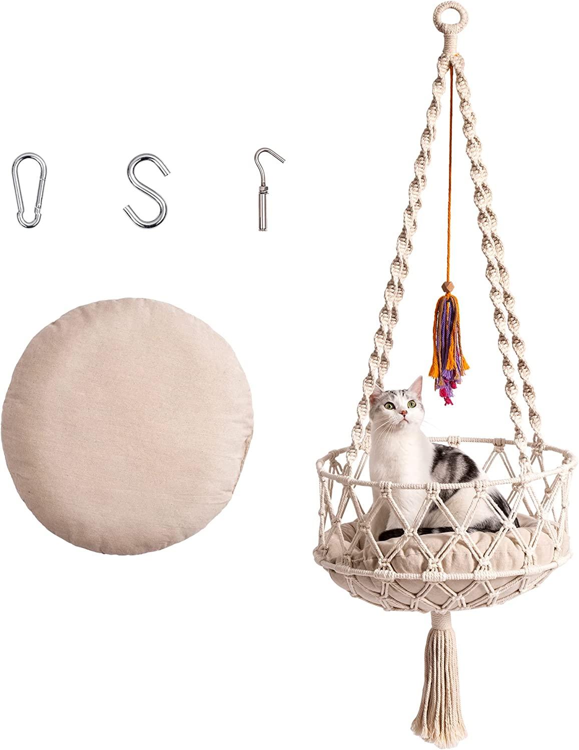 Hanging Macrame Cat Hammock Bed, Cat Swing Bed Space Saving Window